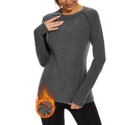 WOWENY Thermo Top Ladies Fleece Shirt Long Sleeve Thermoactive Thermal Underwear Extra Warm Dralon Underhirt Long Sleeve Lightweight Ski Underwear Hiking Shirt(Grey, L)