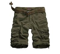 WowFab Pantalones cortos militares de sarga de algodón para hombre, con múltiples bolsillos, estilo militar, estilo informal, para verano e interior de invierno, verde, 32W