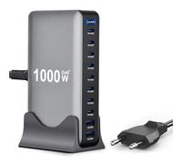 Wowfast 1000 W USB C Cargador múltiple - 10 puertos Cargador rápido Gan 4 Max 140 W PD3.1/QC20W Laptop Power Base de carga (8 USB C y 2 USB-A) para MacBook Air, i-Pad, iPh0ne 17/16/15, Galaxy S25, HP