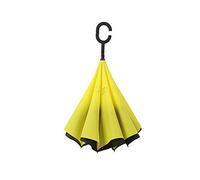 WOWGADGET Paraguas invertido con mango en C - Amarillo - Sombrilla de doble capa. A prueba de viento - Resistente al viento y a los rayos UV- Protege de la lluvia, la tormenta y el sol.