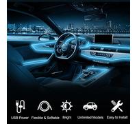 WOWLED Ice Blue El Wire Luces interiores del automóvil, kit de luz de cable de neón USB para iluminación ambiental del automóvil Atmósfera LED Tira interior del automóvil Decoración Borde (3m / 5V)