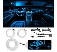 WOWLED Ice Blue El Wire Luces interiores para automóvil, 3 en 1 Kit de luz de neón USB para iluminación ambiental de automóvil Luces de ambiente para decoración de borde de costura interior (5m / 5V)