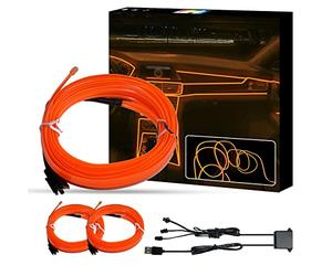WOWLED - Luces de alambre EL naranja para el interior del coche, kit de luces de neón USB 3 en 1 para iluminación ambiental del coche, tira de luces LED para el interior del coche, borde de costura