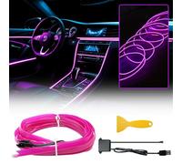 WOWLED Luces interiores de coche con cable electroestático, color morado, kit de luces de neón USB para iluminación ambiental de coche, tira de luz LED interior para coche, decoración de borde de