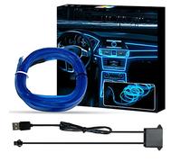 WOWLED Luces interiores de coche con cable electroluminoso azul - Kit de luces de neón USB para iluminación ambiental del coche - 3 m/5 V