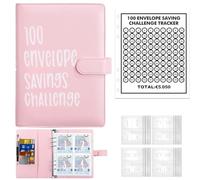 Wowlela 100 envelope savings challenge, A5 cuaderno de ahorro de dinero con sobres y rastreador de desafío, presupuesto Binder para parejas, oficinas, hogar