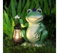 Wowlela Estatua Solar de Rana para Exteriores, Estatua de Jardín de Rana con Linternas Solares, Estatua de Jardín Solar Sonriente e Impermeable para Camino Patio Césped Decoración