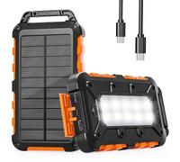 WOWMVP Cargador Solar 10000mAh, Power Bank Solar Batería Externa Portátil PD15W USB C Carga Rápida Impermeable 3 Salidas y 2 Entradas con Linterna LED para Moviles Tabletas Etc.