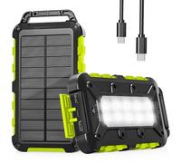 WOWMVP Cargador Solar 10000mAh, Power Bank Solar Batería Externa Portátil PD15W USB C Carga Rápida Impermeable 3 Salidas y 2 Entradas con Linterna LED para Moviles Tabletas Etc.