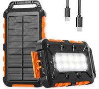 WOWMVP Cargador Solar 10000mAh, Power Bank Solar Batería Externa Portátil PD22.5W USB C Carga Rápida Impermeable 3 Salidas y 2 Entradas con Linterna LED para Moviles Tabletas Etc.