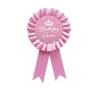 WOWOPA Pin de insignia de hojalata de reina de cumpleaños, botón rosa de ramillete para mujeres y niñas, cinta de premio de cumpleaños, decoración de fiesta, 1 unidad, Plástico, Sin gemas.