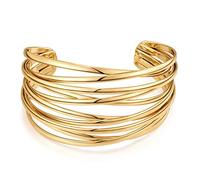 WOWORAMA Pulseras gruesas para mujer, con alambre cruzado de varias capas, ajustable, ancho y abierto, brazalete envolvente, dorado/oro blanco, Talla Ajustable , Latón, No es una piedra preciosa