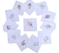 WOWOWO 5 pañuelos de algodón para Mujer con Bordado Floral de Encaje de Mariposa, pañuelo de Bolsillo