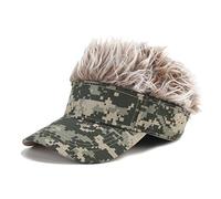 WOWOWO Gorra de béisbol Hombre, Novedad, Gorra con Visera para el Sol con Pelo Falso con Pinchos, Estampado de Camuflaje, Peluca Ajustable con Snapback, Gorra de béisbol
