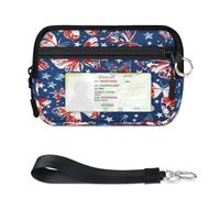 WowPrint American July 4th Butterfly Mini Zip Card Case for Women Men with ID Window Wallet Portable Lightweight Small Purse Zipper Coin Card Organizer Bag