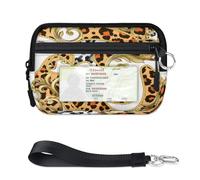 WowPrint Art Ethnic Leopard Print Mini Zip Card Case for Women Men with ID Window Wallet Portable Lightweight Small Purse Zipper Coin Card Organizer Bag