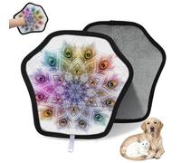 WowPrint Art - Guante de depilación de mascotas con diseño de mandala de plumas de pavo real, reutilizable, electrostático, herramienta de cepillo para sofá, ropa, alfombra, muebles, asiento de coche