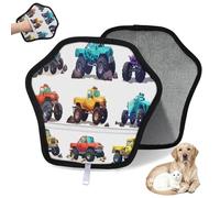 WowPrint Cute Monster Trucks - Guante de depilación de mascotas de dibujos animados para gatos y perros, reutilizables, electrostáticos, herramienta de cepillo para sofá, ropa, alfombra, muebles