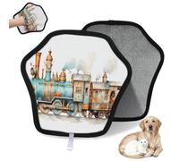 WowPrint Guante de depilación de mascotas con estampado de tren de vapor para gatos y perros, reutilizables, electrostáticos, herramienta de cepillo para sofá, ropa, alfombra, muebles, asiento de