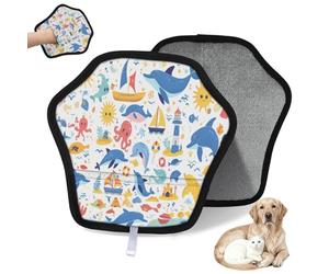 WowPrint Guante de depilación de mascotas con temática de animales del océano de dibujos animados para gatos, perros, reutilizables, electrostáticos, herramienta de cepillo para sofá, ropa, alfombra