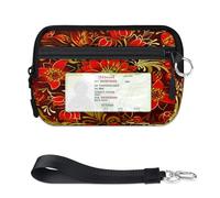 WowPrint Mini funda con cremallera para tarjetas de flores tropicales color rojo flora para mujeres y hombres, con ventana de identificación, cartera portátil, ligera, pequeña, con cremallera