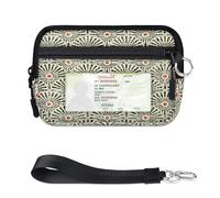 WowPrint Mini funda para tarjetas con cremallera y estampado japonés abstracto para mujeres y hombres, con ventana de identificación, cartera japonesa, portátil, ligera, pequeña, con cremallera