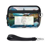 WowPrint Morning Alps On The Lake Landscape - Mini funda para tarjetas con cremallera para mujeres y hombres, con ventana de identificación, cartera, portátil, ligera, pequeña, con cremallera