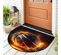 WowPrint Tapete de baloncesto deportivo con diseño de bola de fuego para interiores y exteriores, lavable, absorbente, antideslizante, 91,4 x 61 cm