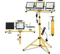 wowspeed Foco de Trabajo LED 300W con Trípode Telescópico, 30000LM 6500K Foco de Trabajo LED con Enchufe Cable de 3m, Rotación de 360°, IP66 Impermeable Luz de Trabajo para Taller, Obras, Garaje
