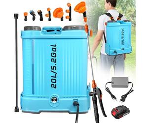 wowspeed Pulverizador a presión con batería de 20 l, pulverizador eléctrico para plantas con 6 boquillas de niebla, cargador y varilla telescópica, jeringa ajustable de jardín de 0 a 100 psi