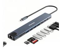 Wowssyo Hub Ethernet USB C 10 en 1, estación de acoplamiento USB C, concentrador USB multipuerto, HDTV 4K, PD 100 W, USB 3.0, SD/TF, USB-C, adaptador MacBook M1 Air Pro, para iPad, Switch, Móvil y más
