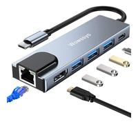 Wowssyo Hub USB C Gigabit Ethernet - 6 en 1, Adaptador de Aluminio USB C Hub con 4K HDTV, PD 100 W, 3 USB 3.0, Adaptador para MacBook Air/Pro, iPad, Switch, Chromecast, Windows y Dispositivos tyep-c