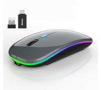 Wowssyo Ratón inalámbrico, 2,4 GHz USB inalámbrico, ratón Bluetooth, 1600 DPI Optical Tracking, LED recargable modo dual para ordenador portátil, PC, iOS, Android, iPad, Windows, gris