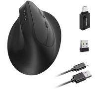 Wowssyo Ratón Inalámbrico Ergonómico 3 Modos [Bluetooth 5.2, 2.4 G, Alámbrico] Ratón Vertical Inalámbrico Recargable 1200/1600/2400/3200/6400/9600 dpi, Batería Recargable, 6 Botones, PC/Mac-Negro