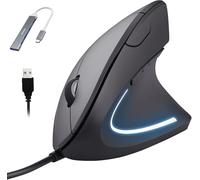 Wowssyo Ratón Vertical ergonómico con Cable, Evita el síndrome de la Mano del ratón/Codo de Tenis (RSI), 1200/1800/2400/3600 dpi, LED, 1,8 m, con Cable, para PC, portátil y Mac