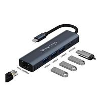 Wowssyo USB C Hub 5 en 1 Dock Adaptador USB C, Gigabit Ethernet LAN RJ45, 100W Power Delivery, 3 Puertos de Datos USB-A 5Gbps, para MacBook M1,para iPad Pro, para Surface Pro y más.