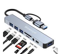 Wowssyo USB C Multiport Hub 8 en 1, Adaptador USB C a USB, USB 3.0/2.0, SD/TF, Audio, USB-C Data, Docking Station hub para teléfono móvil iPad Macbook DELL Laptop Windows PC & Otros Dispositivos.