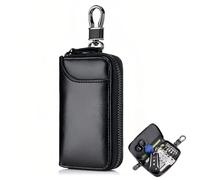 WOXJENA Funda Llaves de Llave Hombres y Mujeres, Funda Mando Garaje de Coche, Porta Chaves de PU, Negro 2 Compartimentos