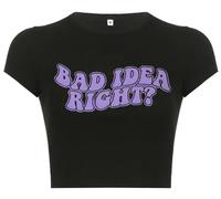 Woxlica E Girl Clothing - Camiseta corta de verano con estampado gráfico para niñas adolescentes, 14 Bad Idea Negro, S