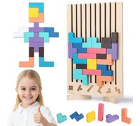 Woxovo Tetris Juego de Madera Montessori Juegos 3 4 5 6 Años Puzzle Madera 3D Montessori Juguetes Madera Rompecabezas Madera Rompecabezas de Madera Apilamiento Piedras con 10 Tarjetas Colorido Bloques
