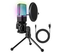 Woxter Mic Studio 65 RGB - Micrófono Cardioide, Trípode Incluido, Iluminación RGB, Compatible con Youtube, Skype, Twitch