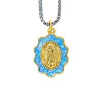 WOYEHFA Collar Con Medallón De La Virgen María Con Ópalo Azul,Cadena Virgen De María Salvación