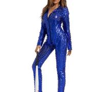 WOYUANSHA Monos Bodysuit Mono De Mujer con Agujeros Calados Color Sólido Ajustado Ajustado Suave Elástico Manga Larga Mono De Escenario De Baile M Azul