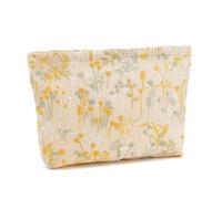 WOZEAH Bolsa de maquillaje pequeña para cosméticos, elegante bolsa de maquillaje con cremallera, bolsa de viaje de lona para artículos de tocador, Bordado de plantas