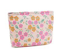 WOZEAH Bolsa de maquillaje pequeña para cosméticos, elegante bolsa de maquillaje con cremallera, bolsa de viaje de lona para artículos de tocador, Flor naranja y rosa