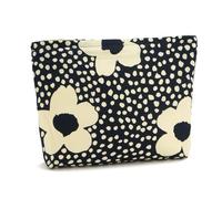 WOZEAH Bolsa de maquillaje pequeña para cosméticos, elegante bolsa de maquillaje con cremallera, bolsa de viaje de lona para artículos de tocador, negro, flor grande