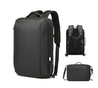 WOZINSKY Mochila y bolso premium 2 en 1, resistente al agua, para portátil de 15,6 pulgadas, puerto USB, color negro