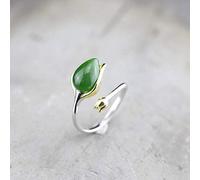WOZUIMEI Anillo de Estilo Chino Joyería Joyería de Moda S925 Anillo de Plata Pura Hecho a Mano Tulipán Femenino Anillo de NefritaJaspe