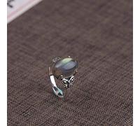 WOZUIMEI Anillo de Estilo Chino, Joyería S925, Anillo de Plata Esterlina, Artesanía Retro, Moda para Mujer, Círculo Liso, Mariposa, Espalda Plateada, Piedra Lunar, Labradoritaanillo, 17.2