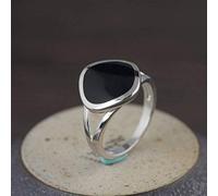 WOZUIMEI Anillo de Estilo Chino Joyería S925 Anillo de Plata Esterlina Llano Retro Anillo de Plata Tailandés Mosaico de Moda Femenina Anillo de Dedo Índice de Diamante de Ágata Negraanillo, 18.8